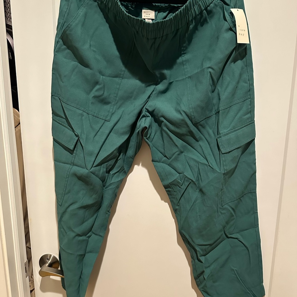 A New Day Green Track Pants Relaxed Fit Elastic Waist